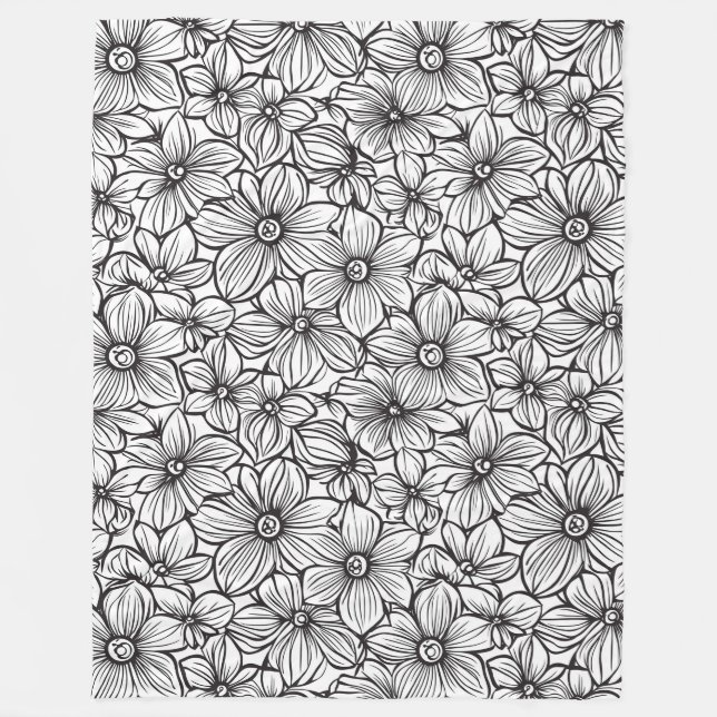 Couverture Polaire Fleurs Noir Blanc (Devant)
