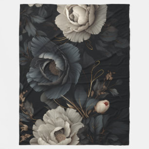 Couverture Polaire Fleurs noires et blanches