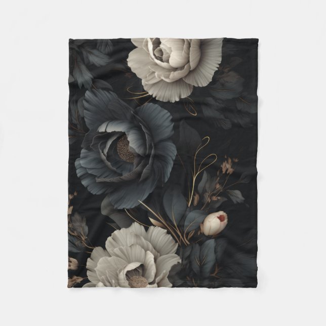 Couverture Polaire Fleurs noires et blanches (Devant)