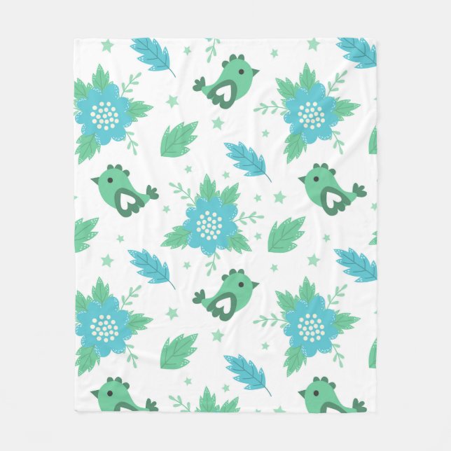 Couverture Polaire Fleurs Oiseaux Motif (Devant)