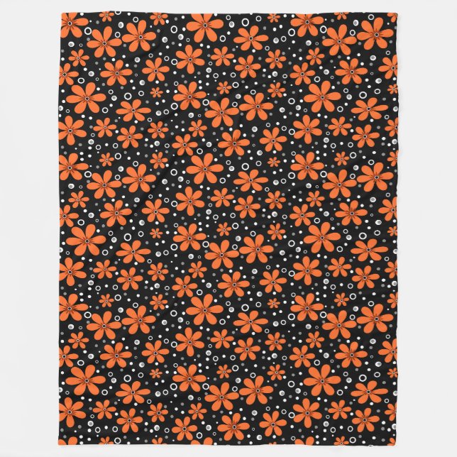 Couverture Polaire Fleurs orange vif sur un arrière - plan noir avec  (Devant)