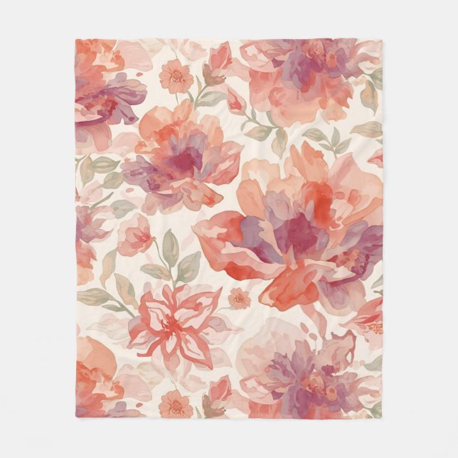 Couverture Polaire Fleurs pastel aquarelle orange clair (Devant)