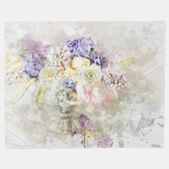 Couverture Polaire *~* Fleurs Pastel AR26 Classique Moderne Romantiqu (Devant (Horizontal))