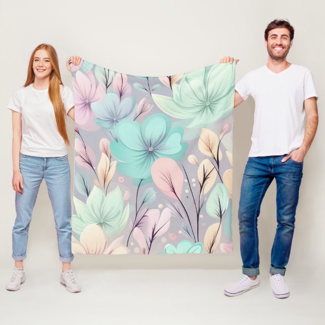Couverture Polaire Fleurs pastel et Feuilles sur Arrière - plan viole (En situation)