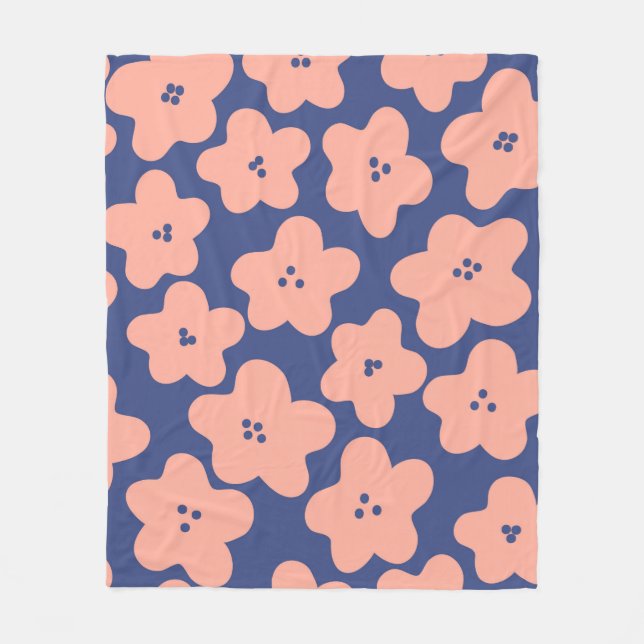 Couverture Polaire Fleurs pastel orange sur fond bleu vif (Devant)