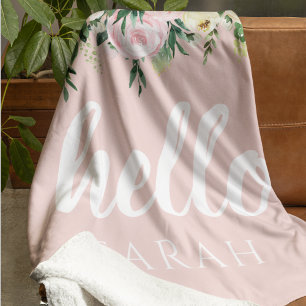 Couverture Polaire Fleurs Pastel Rose Moderne Bonjour Et Vous Nom