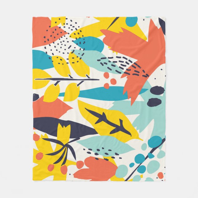 Couverture Polaire Fleurs peintes à la main, motif sans couture feuil (Devant)