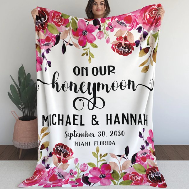 Couverture Polaire Fleurs Peintes Sur Notre Aquarelle Lune De Miel (Créateur téléchargé)