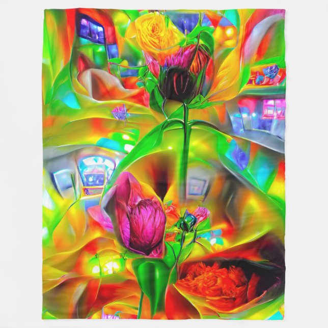 Couverture Polaire Fleurs psychédéliques Abstraites (Devant)