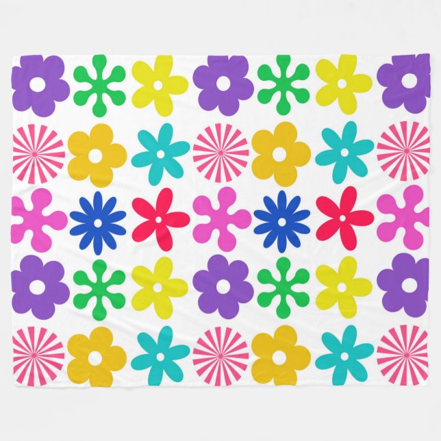 Couverture Polaire FLEURS RÉTRO super (Devant (Horizontal))