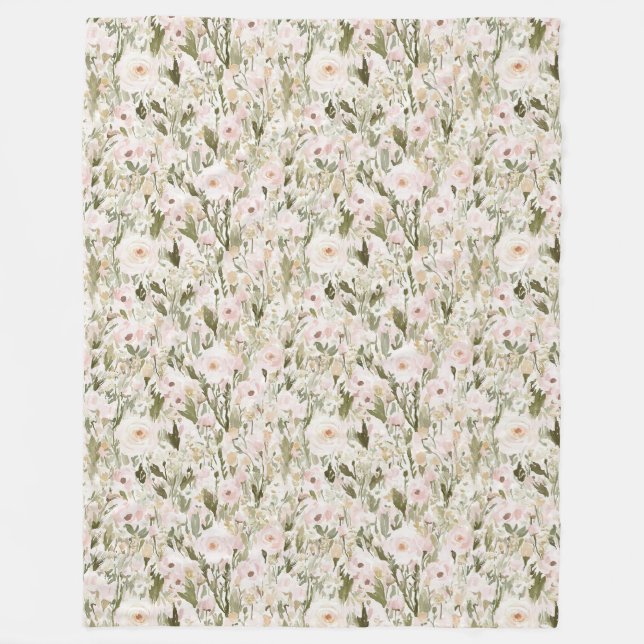 Couverture Polaire Fleurs Rose Blush Jolies (Devant)