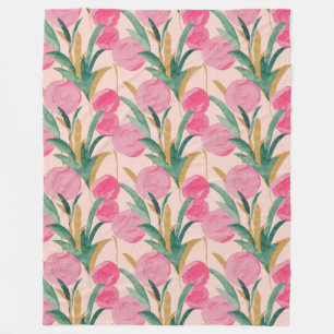 Couverture Polaire Fleurs rose or