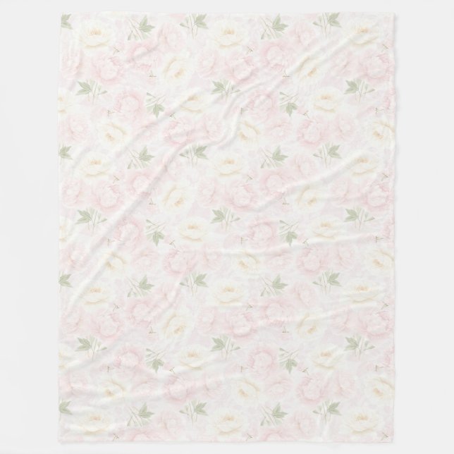Couverture Polaire Fleurs Rose Pâle (Devant)