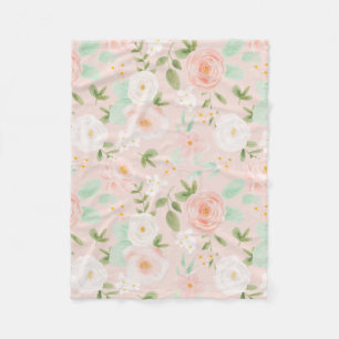 Couverture Polaire Fleurs Roses d'aquarelle en rose et en rose