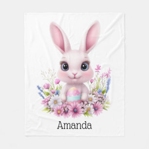 Couverture Polaire Fleurs roses de lapin mignonnes à l'oeuf de Pâques