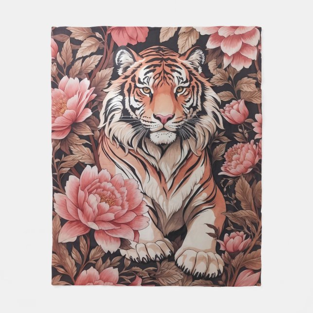 Couverture Polaire Fleurs roses de tigre en Mémerisation (Devant)