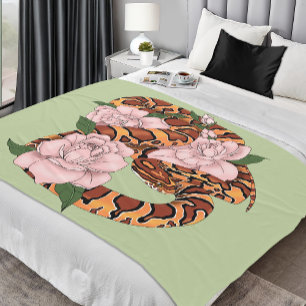Couverture Polaire Fleurs roses du serpent de maïs vert