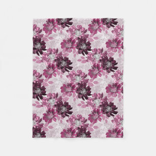 Couverture Polaire Fleurs roses et bordeaux sur rose poussiéreux
