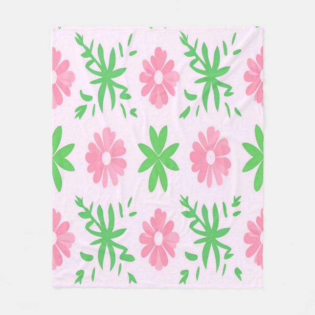 Couverture Polaire Fleurs roses et feuilles verts sans couture motif (Devant)