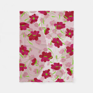 Couverture Polaire Fleurs roses et rouges - Plaid en laine polaire