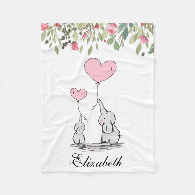Couverture Polaire Fleurs roses Floral Eléphant Mère Bébé (Devant)
