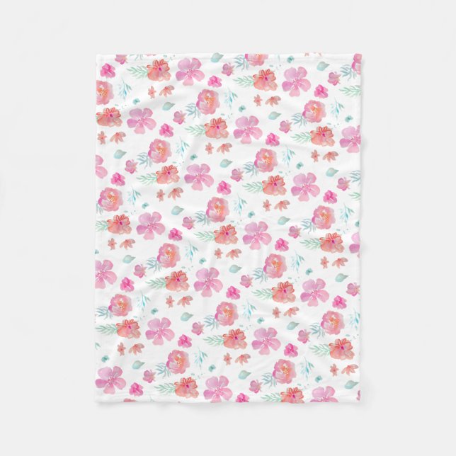 Couverture Polaire Fleurs roses florales romantiques d'aquarelle (Devant)