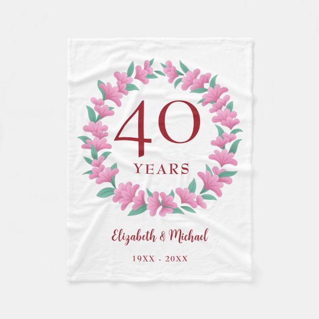 Couverture Polaire Fleurs roses florales rubis 40e Anniversaire couro (Devant)