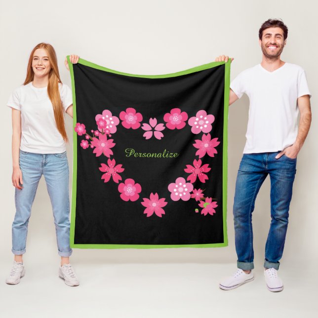 Couverture Polaire Fleurs roses romantiques Forme de coeur Personnali (En situation)