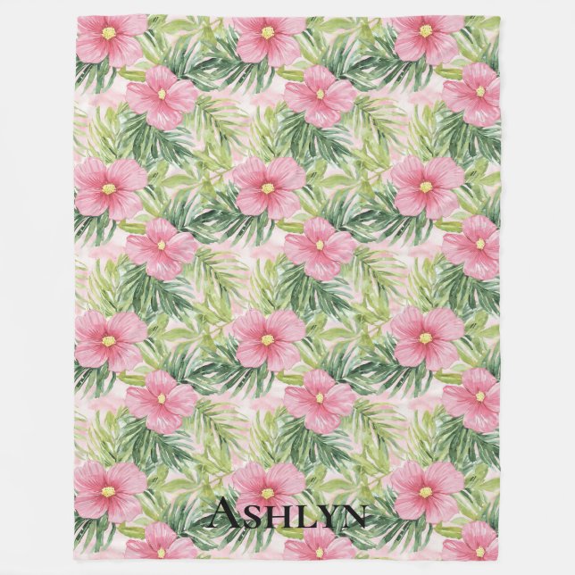 Couverture Polaire Fleurs roses tropicales (Devant)