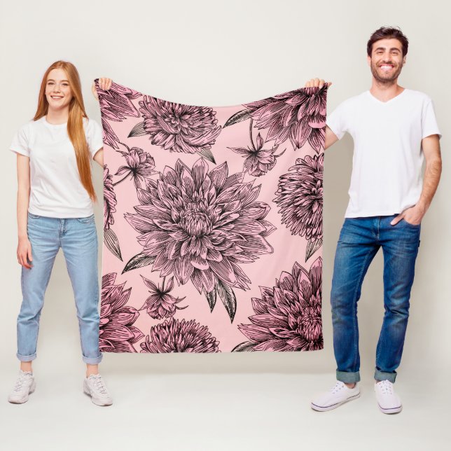 Couverture Polaire Fleurs roses vintages Motif illustré (En situation)