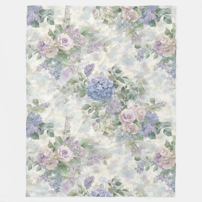 Couverture Polaire Fleurs roses violettes romantiques (Devant)
