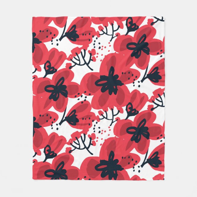 Couverture Polaire Fleurs rouges Abstraites dessinées à la main sans  (Devant)