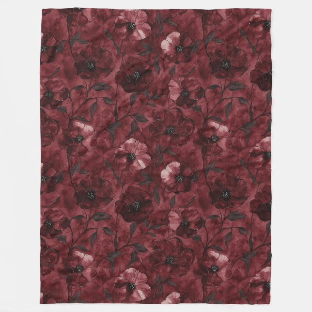 Couverture Polaire Fleurs rouges bordeaux chic (Devant)