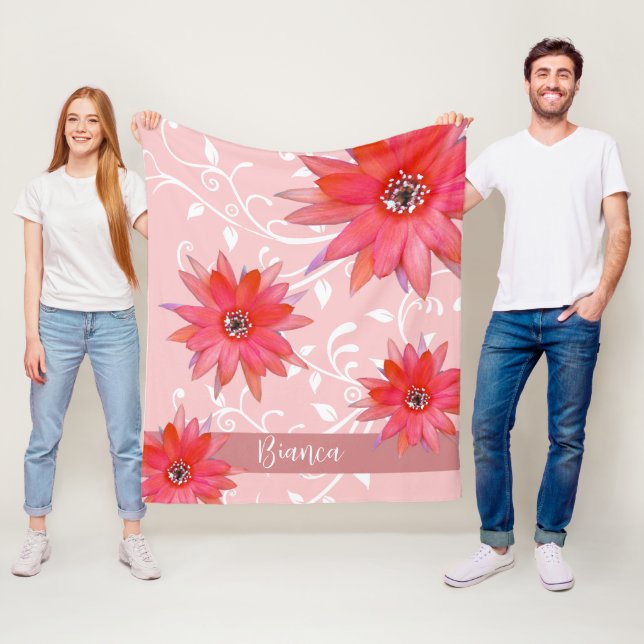 Couverture Polaire Fleurs Rouges Fantaisistes Feuilles Tourbillonnant (En situation)