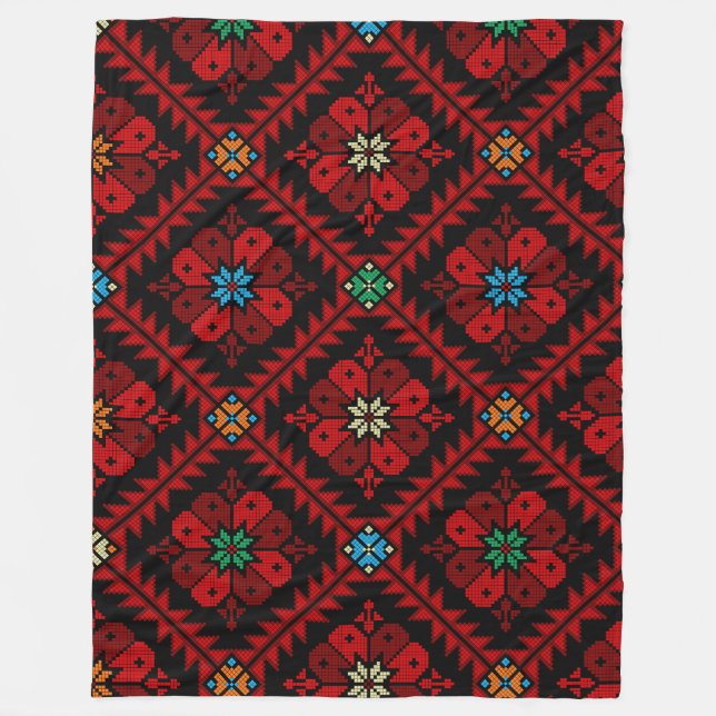 Couverture Polaire Fleurs rouges Palestine Broderie tatreez Motif (Devant)