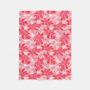 Couverture Polaire Fleurs rouges sur blanc.