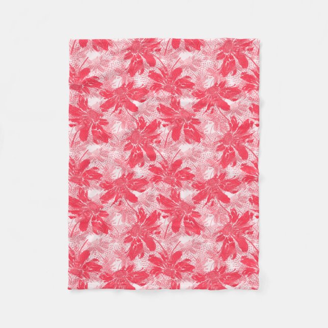 Couverture Polaire Fleurs rouges sur blanc. (Devant)