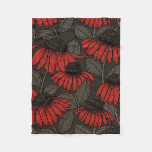 Couverture Polaire Fleurs rouges sur marron