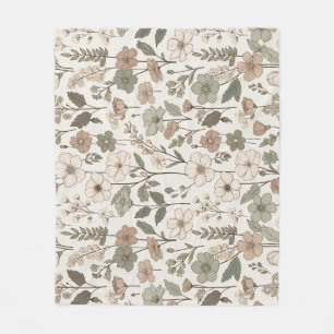 Couverture Polaire Fleurs sauvages aériennes en crème et sauge