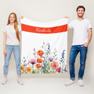 Couverture Polaire Fleurs sauvages aquarelles vibrantes personnalisée