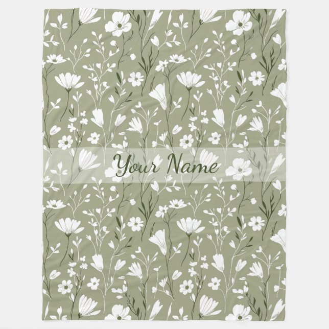 Couverture Polaire Fleurs sauvages boho vert sauge personnalisées  (Devant)