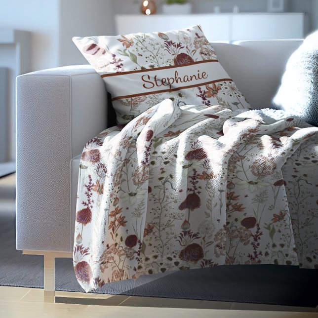 Couverture Polaire Fleurs sauvages bourguignons modernes | Élégant Bo (Créateur téléchargé)