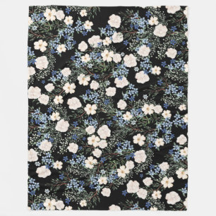 Couverture Polaire Fleurs sauvages d'aquarelle florale bleu rose Feui