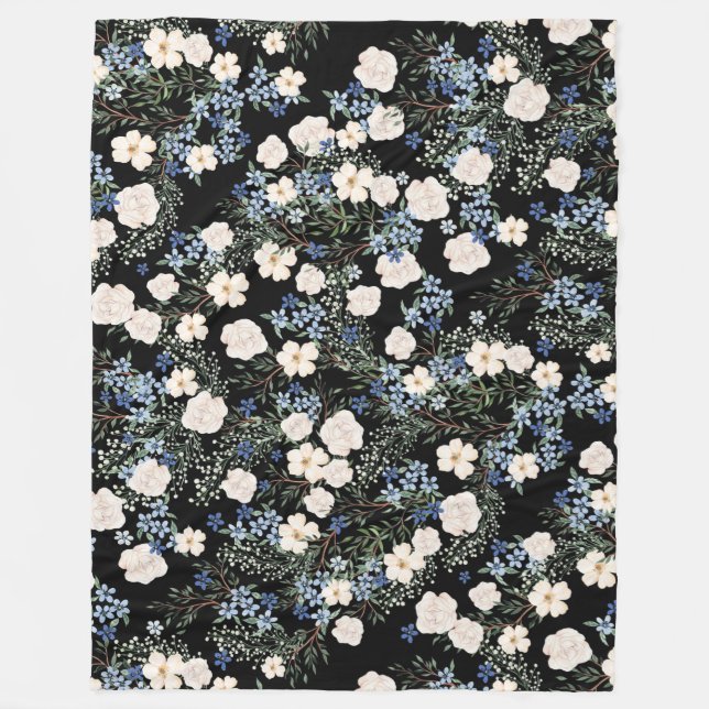 Couverture Polaire Fleurs sauvages d'aquarelle florale bleu rose Feui (Devant)