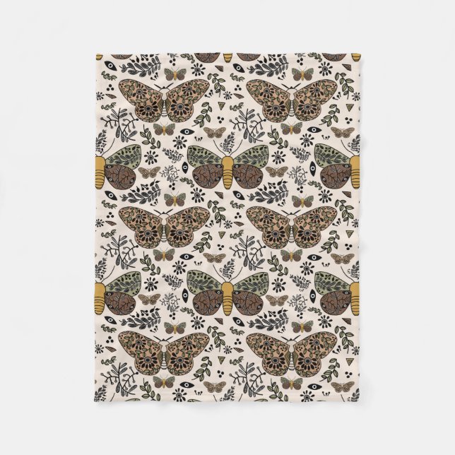 Couverture Polaire Fleurs sauvages de papillon de nuit bohème moderne (Devant)