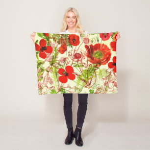 Couverture Polaire Fleurs sauvages d'été des Vintages pavots Red Gr