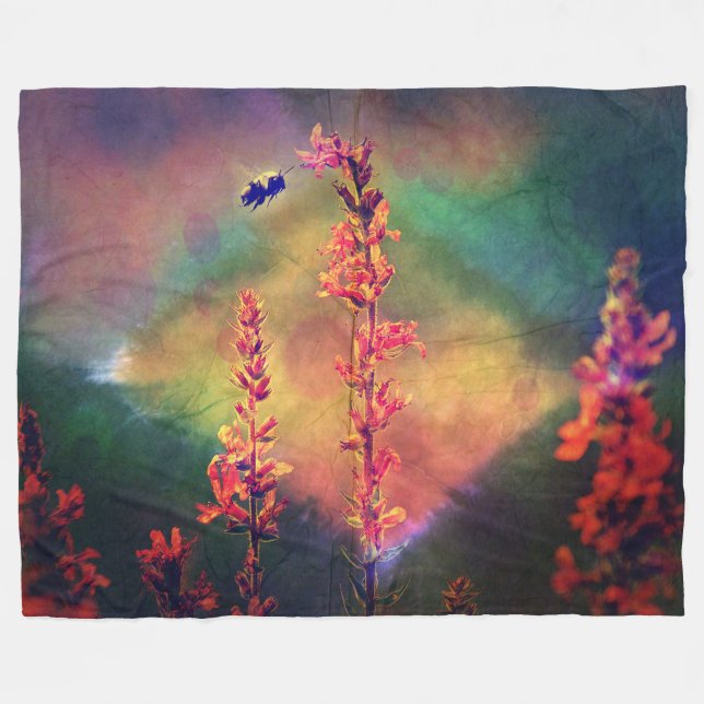 Couverture Polaire Fleurs sauvages et abeilles Tons terreux  (Devant (Horizontal))