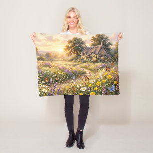 Couverture Polaire Fleurs sauvages et une mignonne maisonnette
