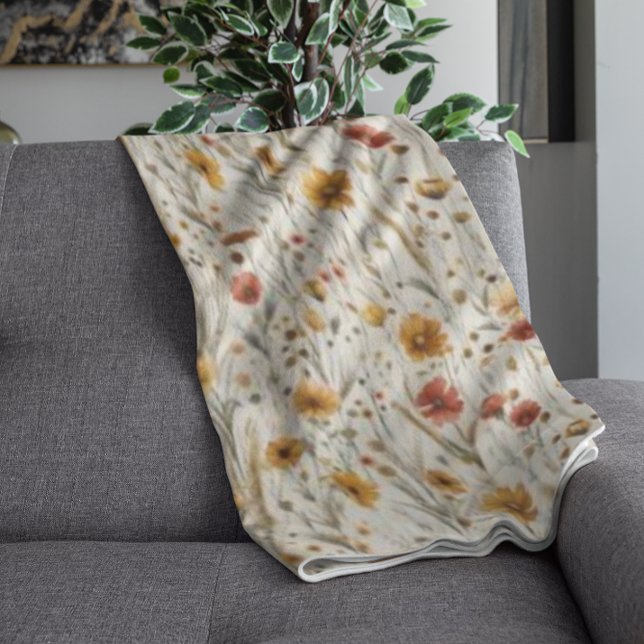 Couverture Polaire Fleurs sauvages rustiques - Boho Automne modèle fl (Créateur téléchargé)