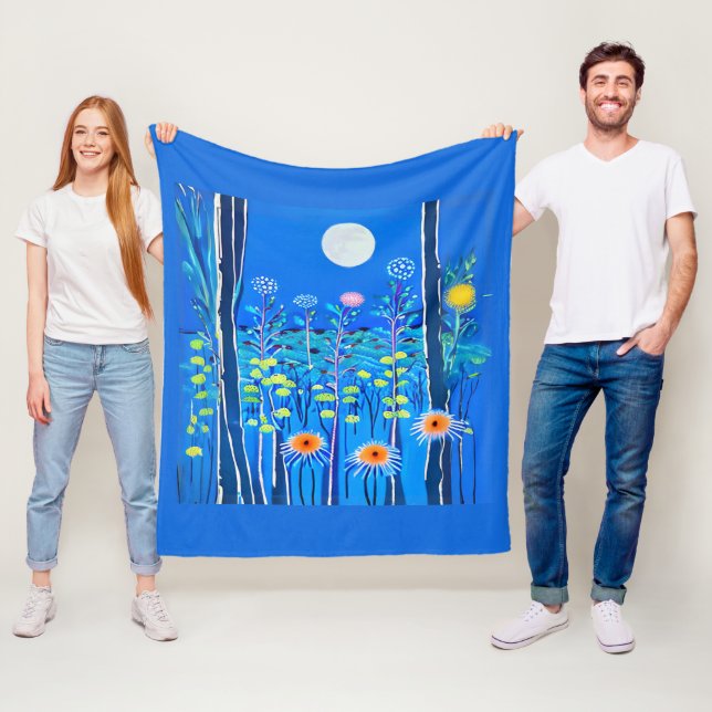 Couverture Polaire Fleurs sauvages sous Pleine lune (En situation)